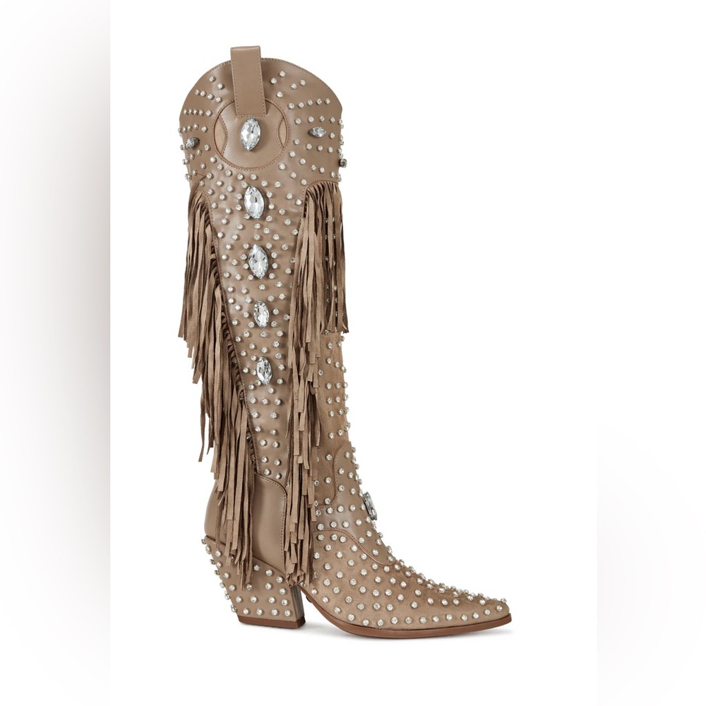 Azalea Wang TADAO-TAN FRINGED WESTERN BOOT NWT